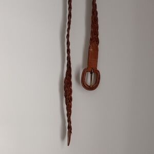 Vintage Braided Brown Leather Belt - Made In Thailand